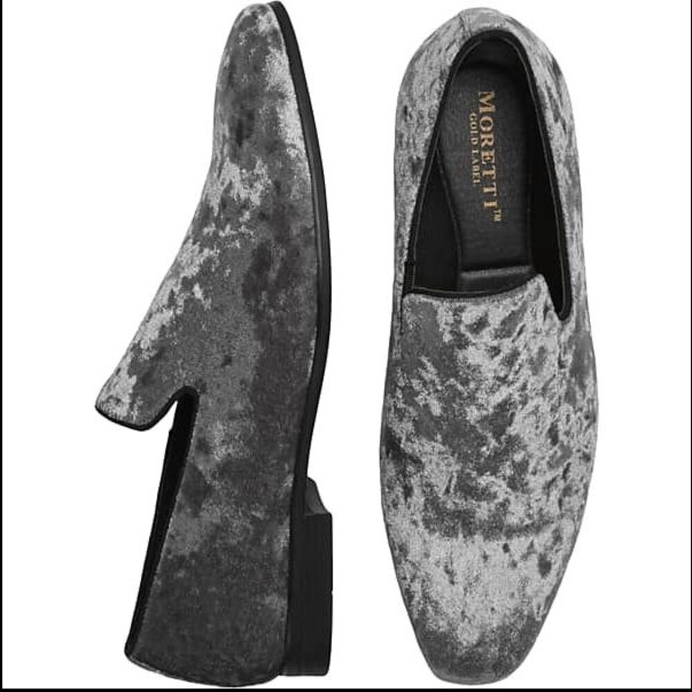 Moretti Gill Silver Velvet Formal Shoes- Elegant Dress Shoes in Size 7.5 D-Width